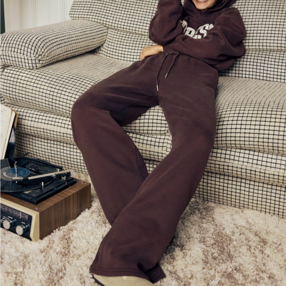 Brown Abercrombie & Fitch High Rise Wide Leg Sunday Sweatpant